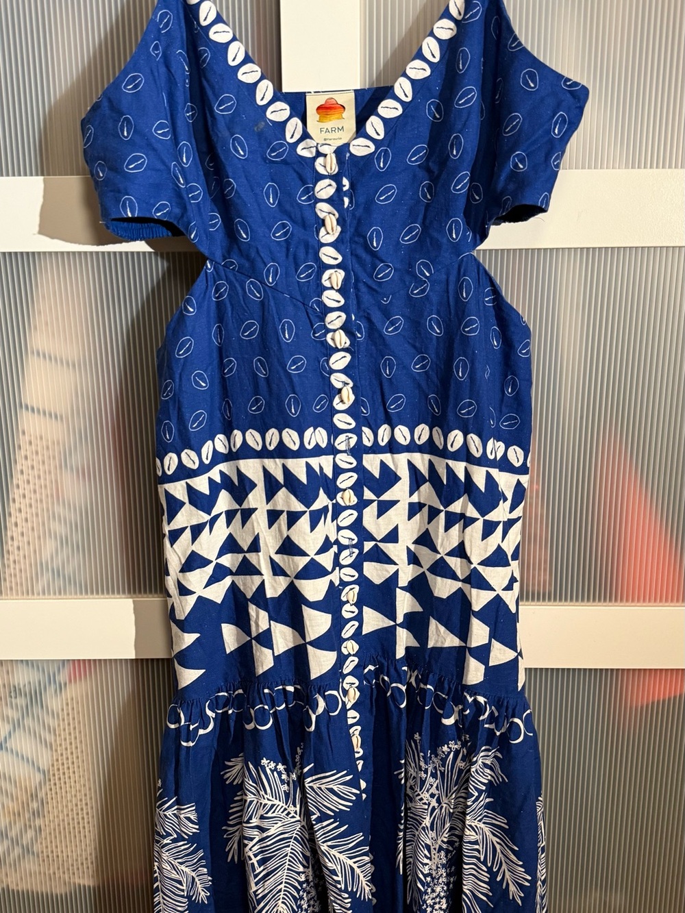 FARM Rio Blue and White Printed Button-Front Maxi Dress